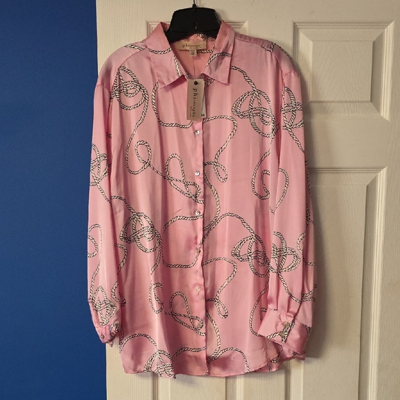 Philosophy Tops - Philosophy Pink Blouse with Black Rope Print